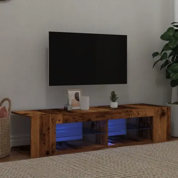 Szafka pod TV z oświetleniem LED, stare drewno, 135x39x30 cm Lumarko! - Hurtownia wielobranżowa Lumarko Premium